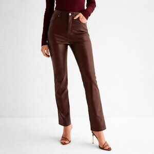 Express Super High Waisted Faux Leather ’90s Slim Pants Brown 12R NWOT